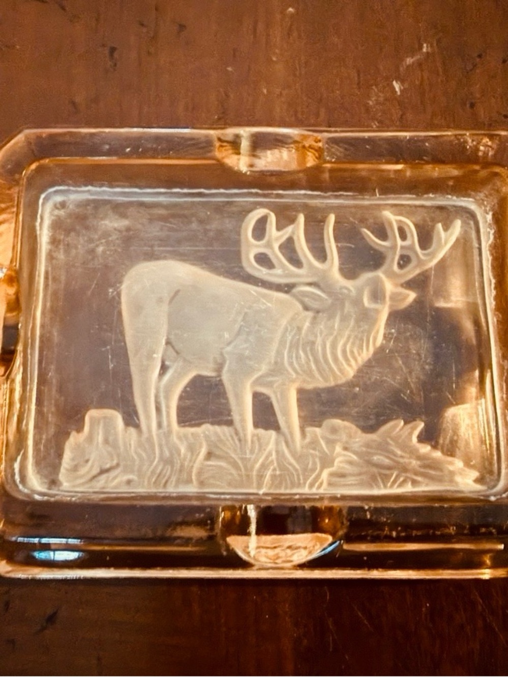 Antique 1935 German Schwepnitz Rosalinglas Hirsch Deer Glass Ashtray